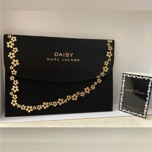 Marc Jacobs DAISY Black Pouch with Gold Flower Envelope Clutch Cosmetic Bag